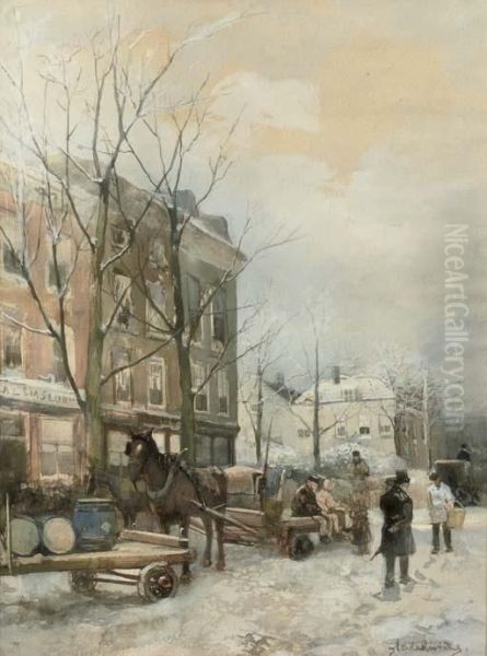 Winter Te Rotterdam: A Busy Snow Covered Street - view 1