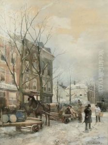 Winter Te Rotterdam: A Busy Snow Covered Street