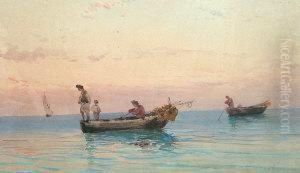 Fishermen In Boats On Tranquilwaters by Alessandro la Volpe