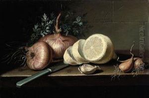 A Partly-pealed Lemon, A Clove Of Garlic, Onions, And A Knife On Atable
