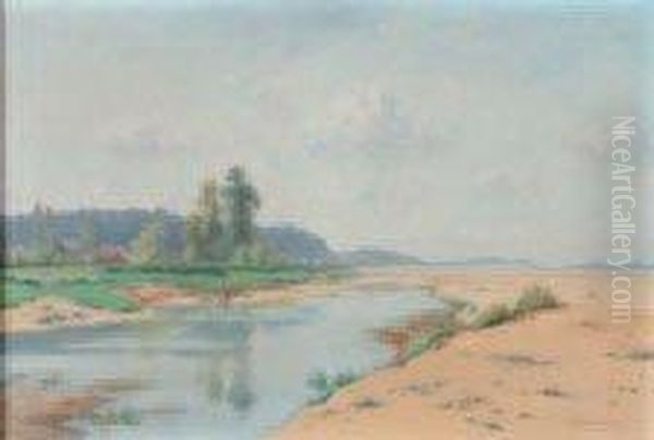 "bord De Loire A Chaumont" Huile Surtoile, Signee En Bas A Droite. 44,5 X 65,5 Cm. Eleve De Julesnoel - view 1