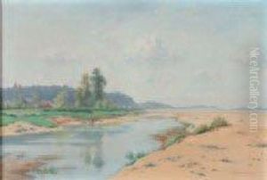 "bord De Loire A Chaumont" Huile Surtoile, Signee En Bas A Droite. 44,5 X 65,5 Cm. Eleve De Julesnoel by Edme Emile Laborne