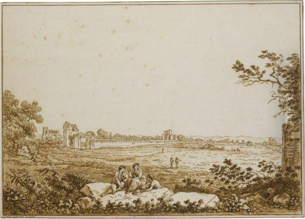 A View Of The Claudian Aqueduct, With A Group Of Peasants In Theforeground - view 1