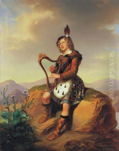 Young Man Playing The Harp - view 1