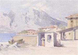 A Southern Motif With Houses At A Water