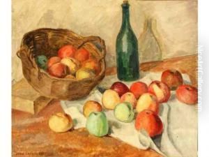 Nature Morte A La Corbeille De Fruits Et La Bouteille by Jean Lachaud