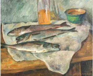 Nature Morte Aux Poissons Et A La Coupelle Verte by Jean Lachaud