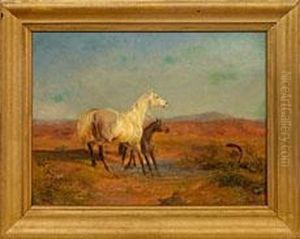 Araberstute Mit Fohlenvor Einer Kobra Erschreckend by F. Sigmund Lachenwitz