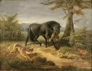 Jument Et Poulain Poursuivis Par Un Loup by F. Sigmund Lachenwitz