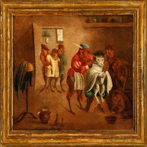 A Barber Scene With Apes And A Cat by F. Sigmund Lachenwitz