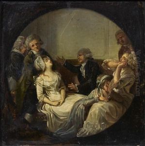 Scene D'interieur Dans Un Tondo Peint by Pierre Lacour