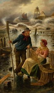 Pescatori Sul Porto by Eugene Joseph Lacroix
