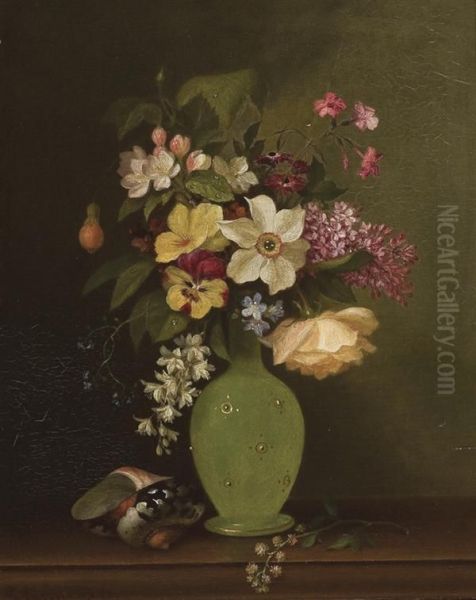 Flowers In A Green Vase - view 1
