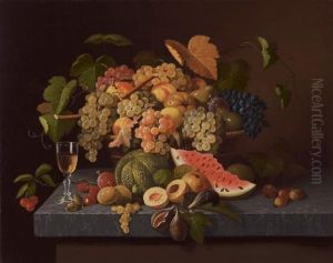 Fruit And Wine Glass On A Marble Tabletop by Paul Lacroix