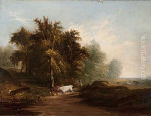 Cattle And Drover At Bramerton by Frederick Ladbrooke