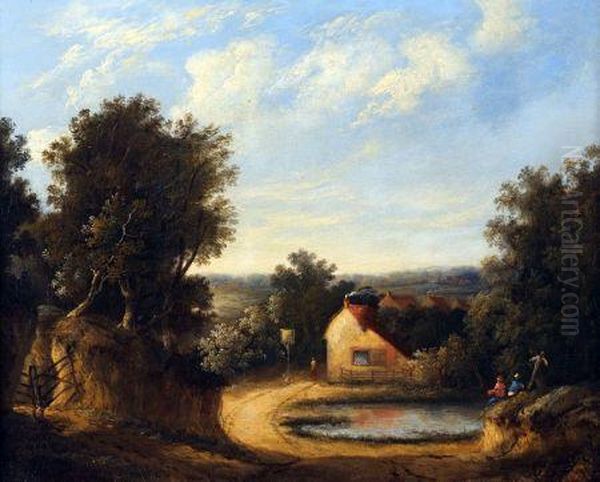 Norfolk Landscape With Figures By An Inn - view 1