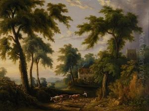 Cattle And Drover In A Country Lane by Henry Ladbrooke