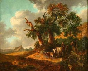 Boardfigures With Cattle And Sheep In A Country Lane by Henry Ladbrooke