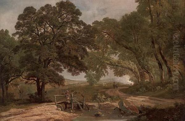 A Figure Beside A Wooded Pool - view 1