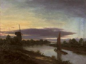 Boats On A River, A Windmill Beyond Boats On A River, A Windmill Beyond