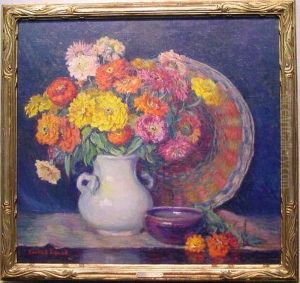 Floral Still Life With Woven Basket And Ceramic Bowl