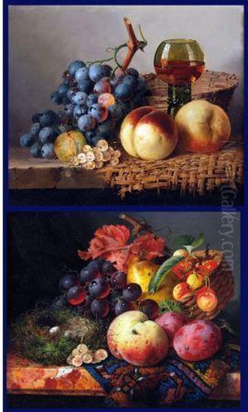 Still Life Study Of Mixed Fruit, Basket, Wine Glass - view 1