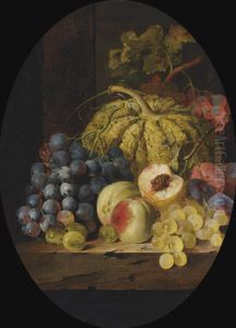 Fruit On A Wooden Ledge, In An Oval Mount by Edward Ladell