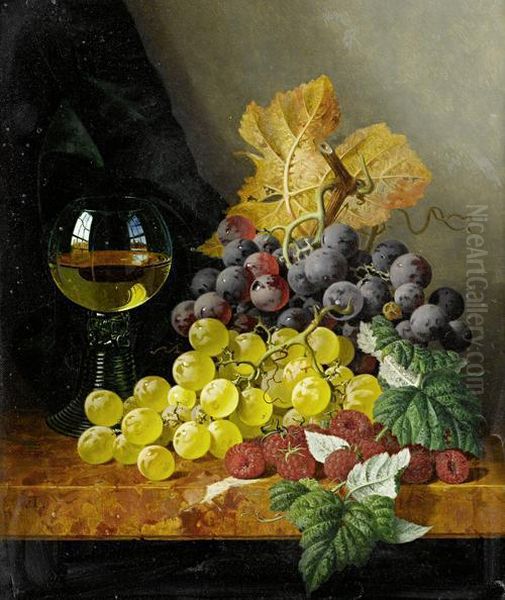 Still Life With Fruit And A Glass On A Marble Ledge - view 1