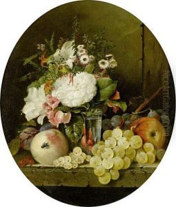 Still Life With Flowers And Fruit On A Marble Ledge