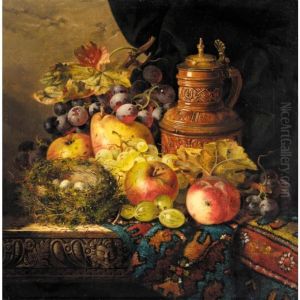 Still Life With Pears, Apples And Grapes, A Bird's Nest And A Jug by Ellen Ladell