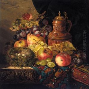 Still Life Of A Bird's Nest And Fruit by Ellen Ladell