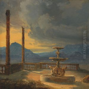 A Fountain On A Terrace With Antique Columns by Thorald Laessoe