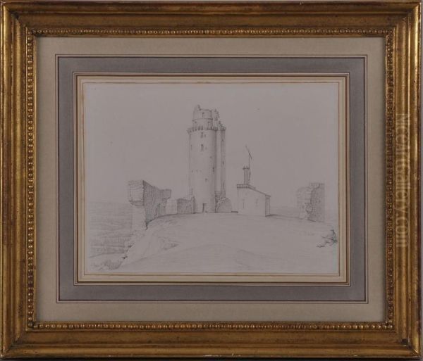 Man Sketching At A Ruinedtower - view 1