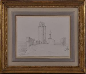 Man Sketching At A Ruinedtower