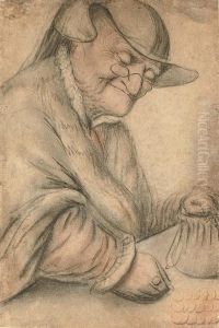 An Elderly Woman Counting Money by Nicolas Lagneau