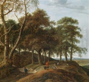 Bewaldete Landschaft Mit Einem Jager by Johan Lagoor
