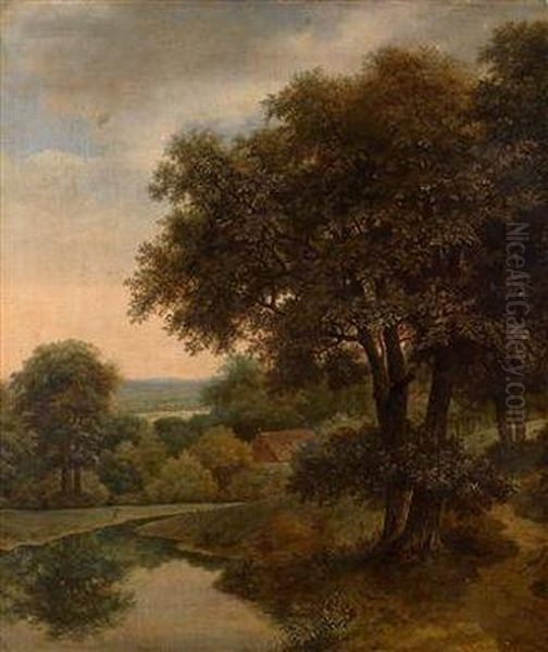 Bewaldete Landschaft Mit Wasserlauf Und Einem Bauernhaus - view 1