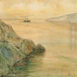 Coastal Scene With A Brig In Calm Weather by Lef Feliksovich Lagorio