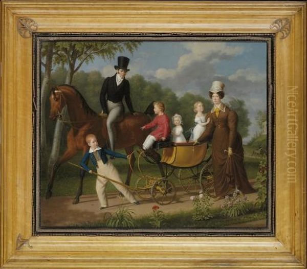 Portrait Of A Gentleman On Horseback, Said To Be The Russian Architect Voronikhin In The Grounds Of Pavlosk Palace, With His Wife And Children - view 1