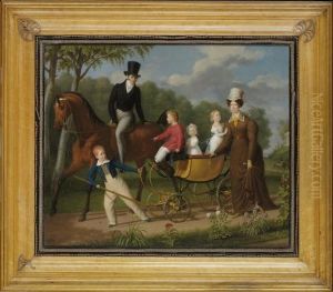 Portrait Of A Gentleman On Horseback, Said To Be The Russian Architect Voronikhin In The Grounds Of Pavlosk Palace, With His Wife And Children by Anthelme-Francois Lagrenee