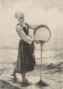 Jeune Bretonne Vannant Le Ble Noir by Laguillermie, Frederic Auguste