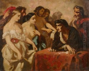 Interieurszene Mit Mann An Einem Tisch Sitzend by Laguillermie, Frederic Auguste