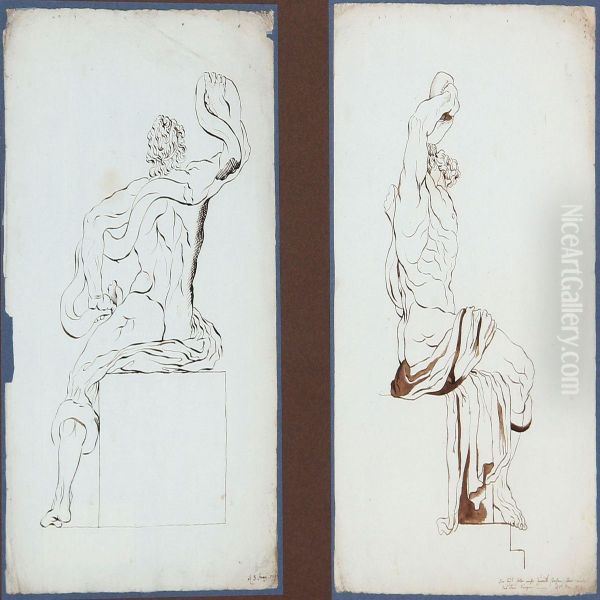 Two Nude Male Studies, Mounted In One Frame - view 1