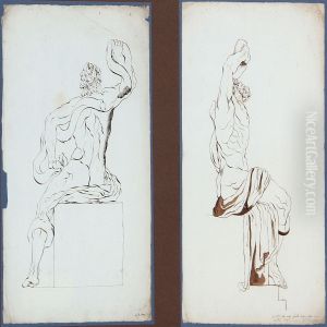 Two Nude Male Studies, Mounted In One Frame by Gerhard Ludwig Lahde