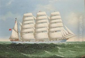 The Four-masted Barque 'achnashie' Under Full Sail by Afong Lai