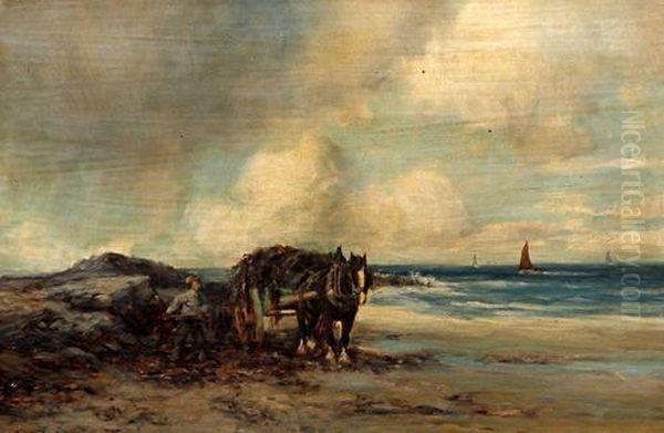 Coastal Scene With Horse, Cart And Figure On The Shore - view 1