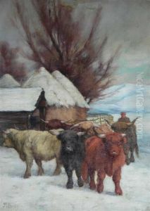 Highland Cattle In Snow by Tomson Laing
