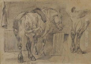 Cheval A Lecurie Et Etude De Poules by Francois-Hippolyte Lalaisse
