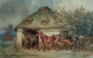 Chevaux A L'ecurie by Francois-Hippolyte Lalaisse