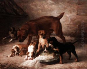 Feeding Time For The Puppies by Louise Lalande